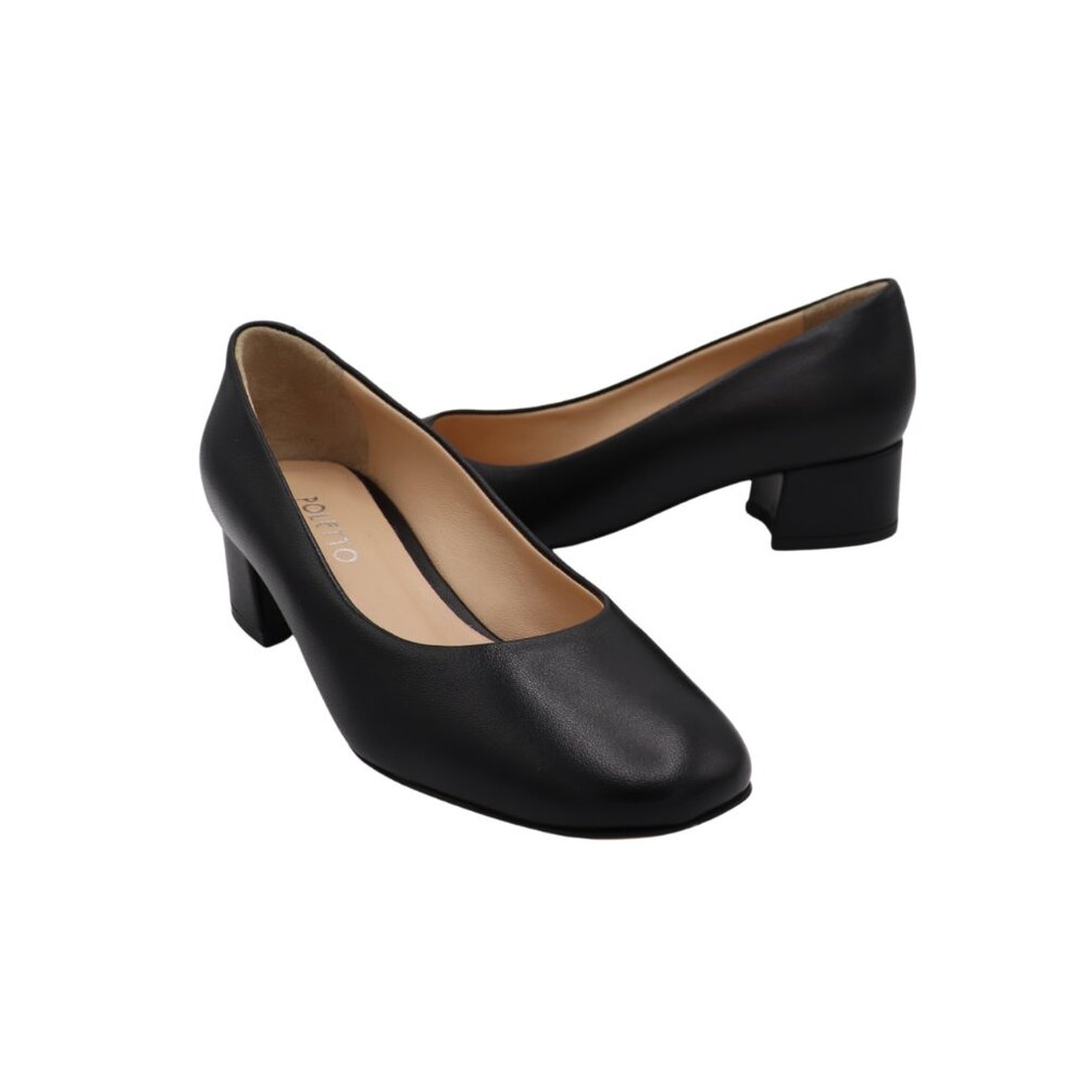 Poletto black leather block heel pump